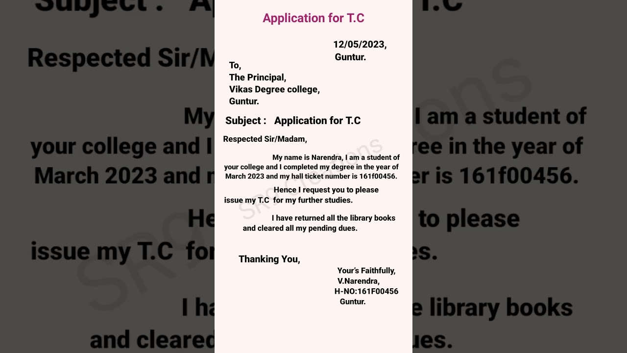 Application for T.C || application for school or college leaving certificate #tc #leavingcertificate