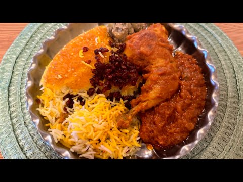 Persian Zereshk polo ba morgh( Barberry rice with chicken)زرشک پلو با مرغ
