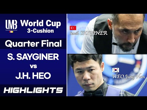 [World Cup 3-Cushion Porto 2018] Quarter Final - HEO Jung Han (KOR) vs Semih SAYGINER (TUR). H/L