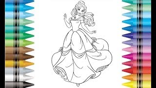 Disney Princess Belle Beauty and the Beast Coloring Pages for Children & Kids With Colored Markers