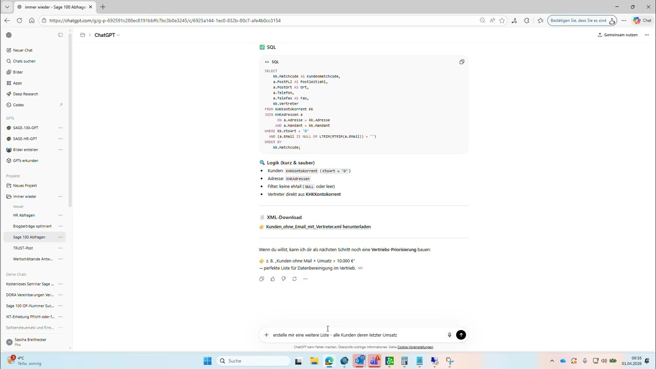 Sage 100 Query Tool & ChatGPT: Abfragen einfach erstellen