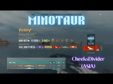 {Replay | 12.8}Tier 10 CL HMS Minotaur by CheeksDivider(ASIA) - Kraken & 4k base xp in Arms Race