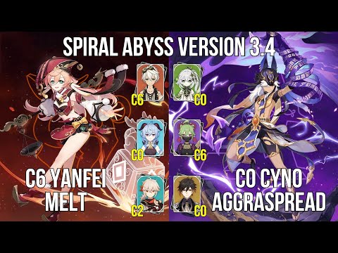 C6 Yanfei Melt - C0 Cyno Aggraspread | 3.3 - 3.4 Spiral Abyss Floor 12 | Genshin Impact