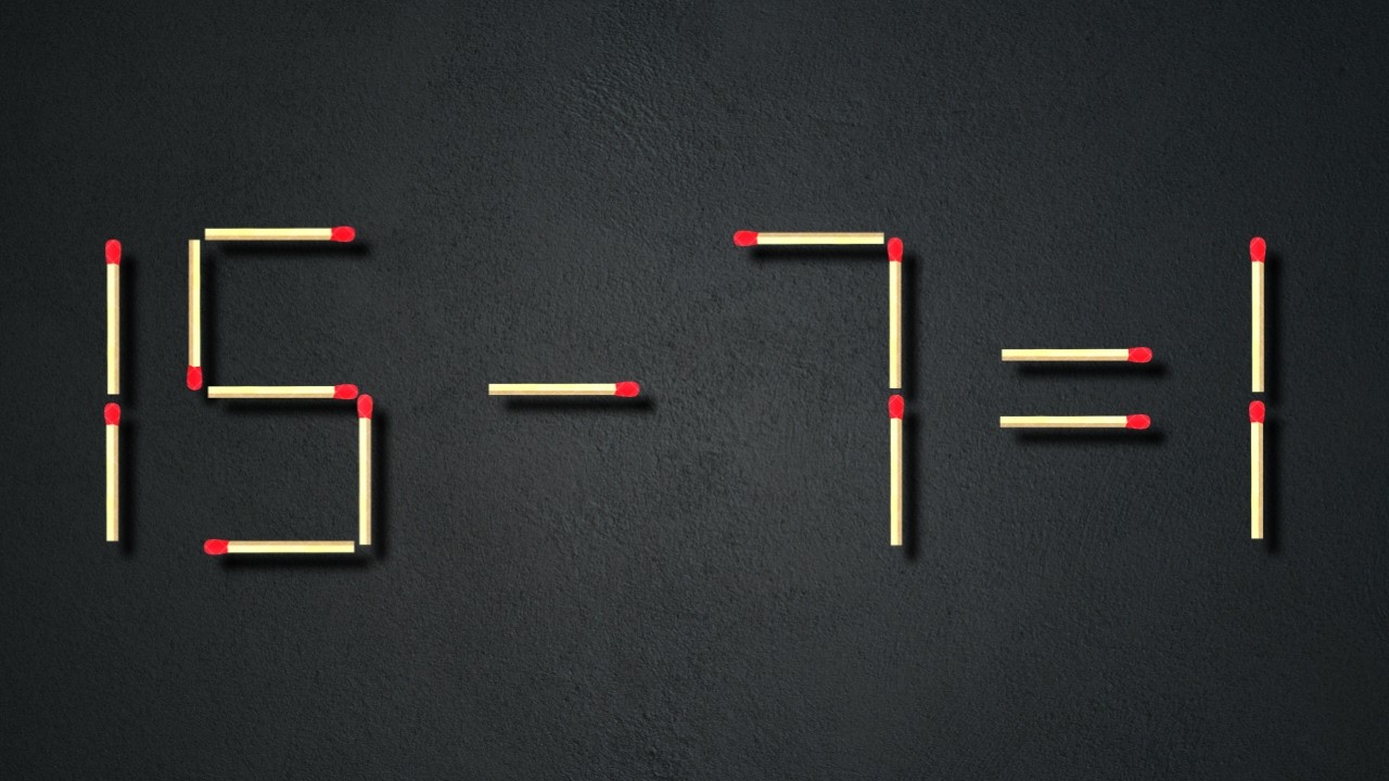 Turn the wrong equation into correct | Matchstick Puzzle 15-7=1