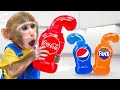 KiKi Monkey challenges with So Sweet Frozen Coca or Fanta or Pepsi Honey Jelly  KUDO ANIMAL KIKI