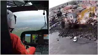 Sicilia devastata dal maltempo: l'elicottero dei Vigili del Fuoco sorvola le aree allagate