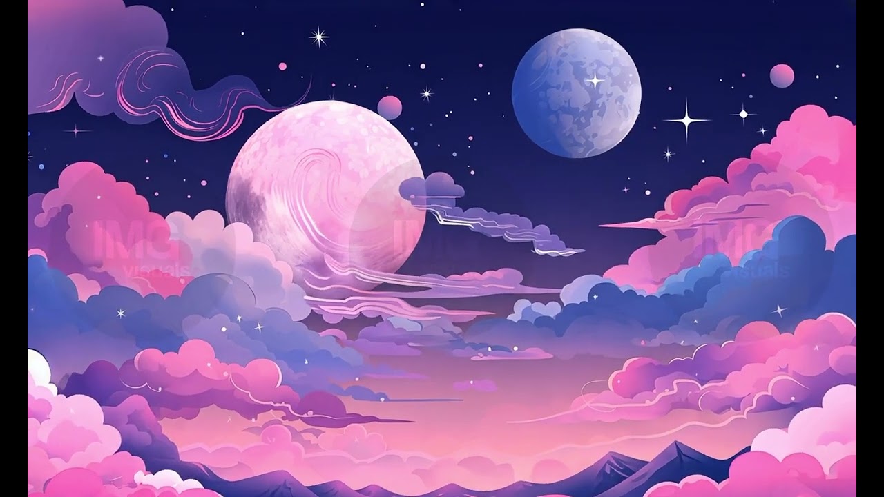 Ethereal cloudscape at dusk with large celestial bodies video animation, ai generated