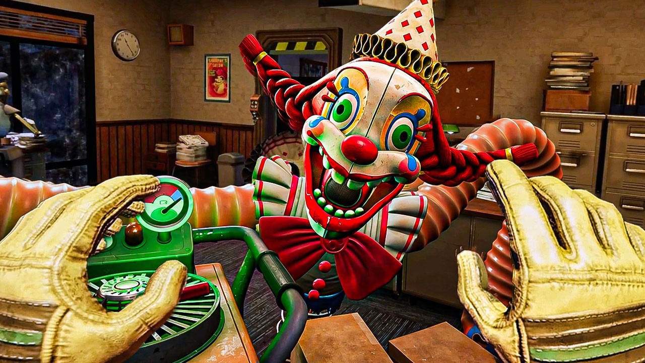 Animatronic peeking from behind a doorway in FNAF Secret of the Mimic VR