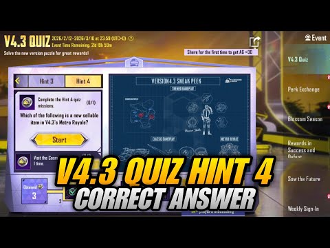 🔴V4.3 QUIZ EVENT IN PUBG MOBILE ALL MISSIONS COMPLETE | V4.3 QUIZ EVENT HINT 4 ALL ANSWERS IS HERE