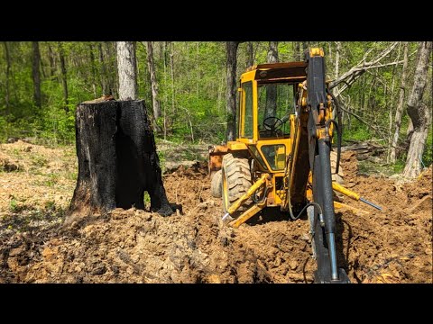 Excavating a Massive Stump with a Backhoe - The Battle Begins!