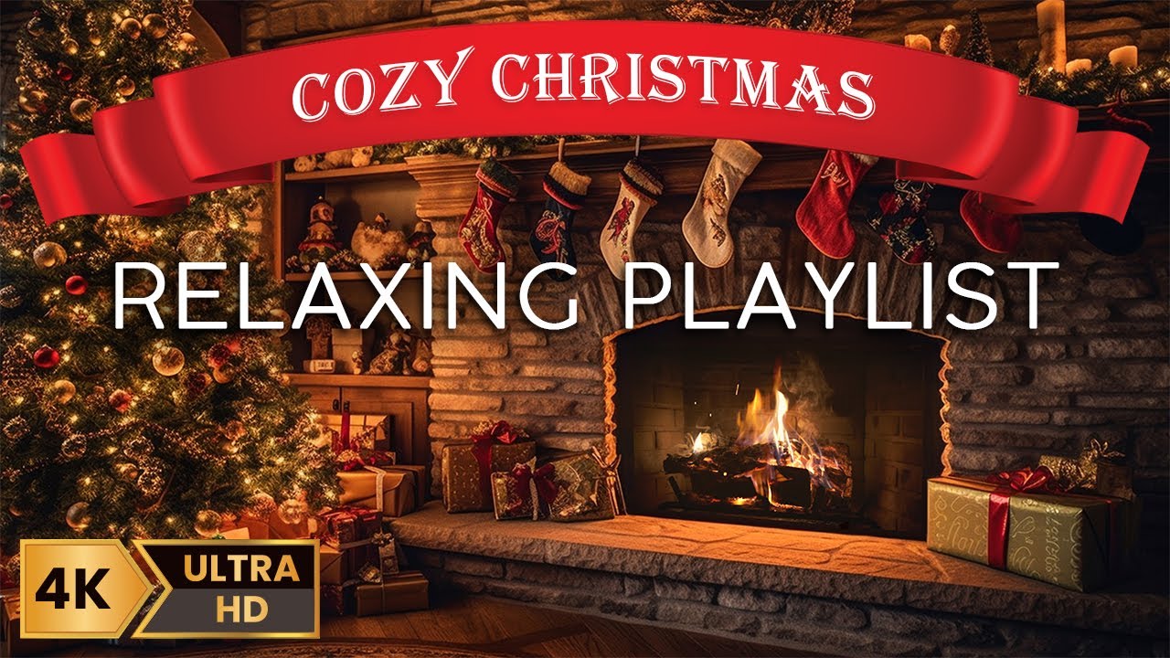 Christmas Instrumental Relaxing Music Playlist Mix with Cozy 4K Fireplace Scene – 1 Hour