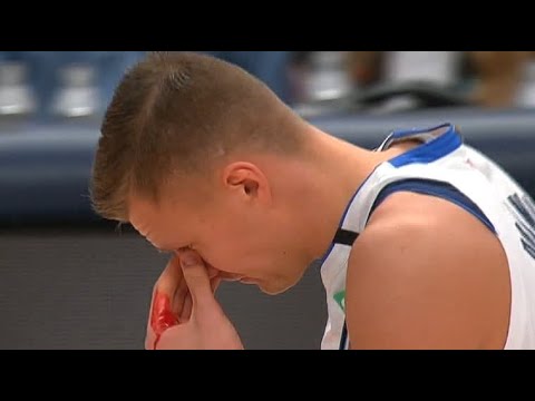 Grizzlies vs Mavericks Porzingis Bloodied After Taking Elbow to The Face