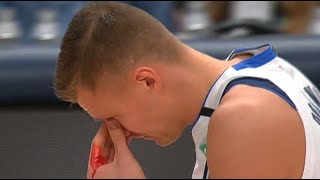 Grizzlies vs Mavericks Porzingis Bloodied After Taking Elbow to The Face