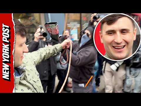 Far-right Influencer Jake Lang Dodges Protesters While Parading a Goat Around Manhattan