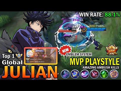 JULIAN TOP GLOBAL GAMEPLAY | MVP PLAYSTYLE, AMAZING AMBUSH KILLS | MOBILE LEGENDS