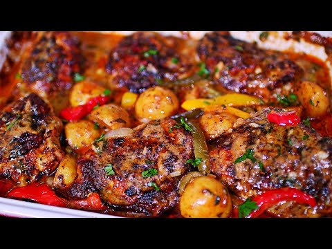 Creamy Garlic Butter Chicken with Potatoes and Peppers Recipe
