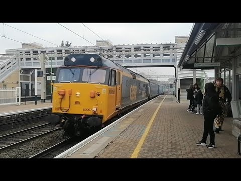 Class 50007 and 50049 passing Leighton Buzzard.