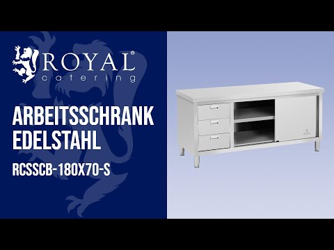 Video - Edelstahl-Arbeitsschrank - ECO - 180 x 70 cm - 500 kg - 3 Schubladen - Royal Catering
