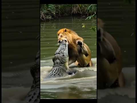 🦁🐊 King of the Jungle vs King of the Water  Who Will Survive?  #animals #wildanimals