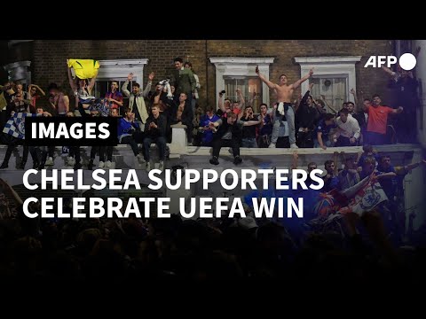 Chelsea fans celebrate Champions League victory near Stamford Bridge | AFP