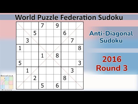 WPF Sudoku 2016 Round 3 - Anti-Diagonal Sudoku