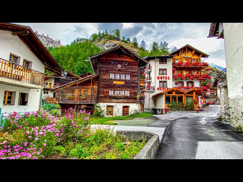 Les Haudères é uma vila suíça no belo Val d'Hérens 🇨🇭 Suíça 4K