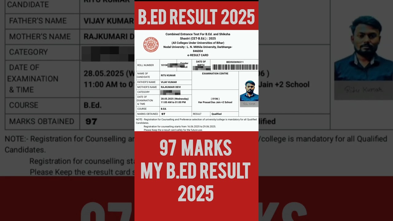 B.Ed Result 2025 | B.Ed Ka Result Kaise Dekhe | My Result | #shortsfeed #shorts #bed #bpsc #result