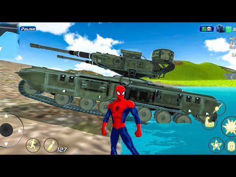 Spider-Man Drives Military Tank | Rope Frog Ninja Hero Vegas Crime City #23 - Android Gameplay