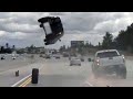 Car Sent Flying Into The Air After Being Hit By A Tire CAUGHT ON CAM
