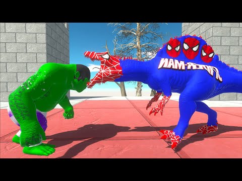 SPIDERMAN SPINOSAURUS VS HULK GORO DEATH RUN - Animal Revolt Battle Simulator