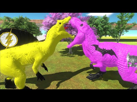 FLASH SPINOSAURUS AND PINK BATMAN T-REX DEATH RUN - Animal Revolt Battle Simulator