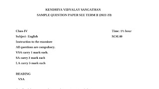 Class-4 ENGLISH / 2023 SEE / Annual Exam Question Paper For KENDRIYA VIDYALAYA (KVS) Students