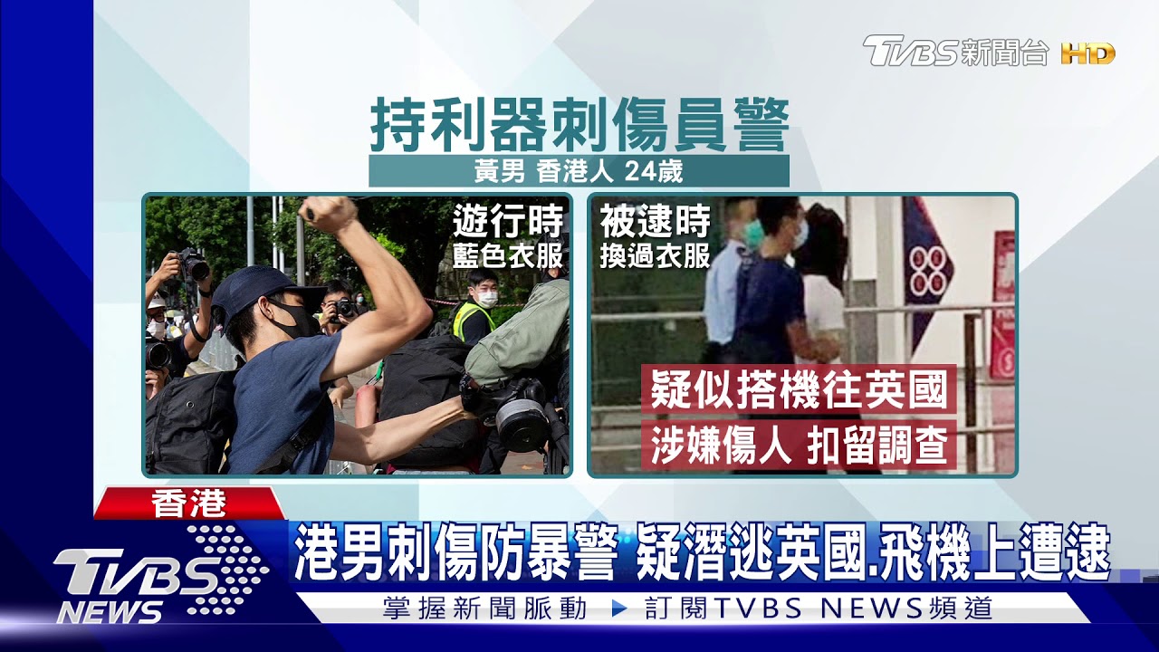 港男刺傷防暴警　疑潛逃英國、飛機上遭逮