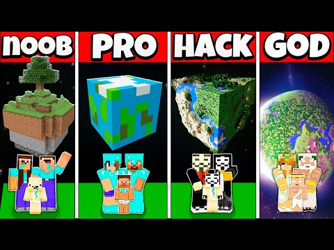 INSIDE PLANET EARTH HOUSE BUILD CHALLENGE - NOOB vs PRO vs HACKER vs GOD Minecraft Animation