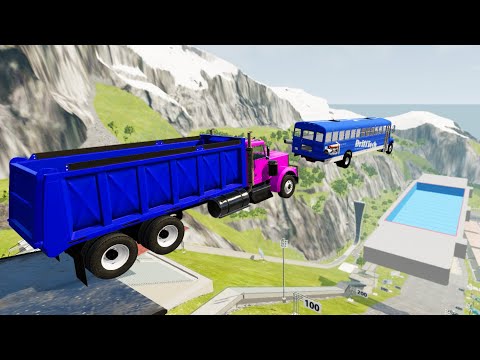 Heavy Vehicles High Speed Jump In Empty Pool (Crash Test) - BeamNG.drive High Speed Jumps In Pool