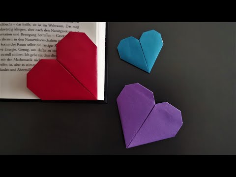 Herz Origami Lesezeichen basteln - How to make a easy heart bookmark corner - DIY