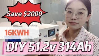 Save $2000--Build your own home solar battery backup 16KWH 51.2v EVE cell JK BMS 200A #lifepo4  #diy