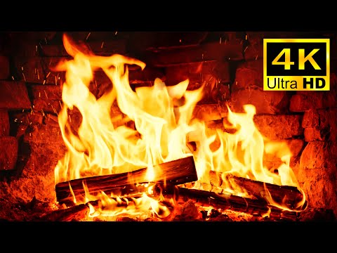 🔥 Cozy FIREPLACE 4K UHD (10 Hours). Fireplace Burning with Golden Flames & Crackling Sounds