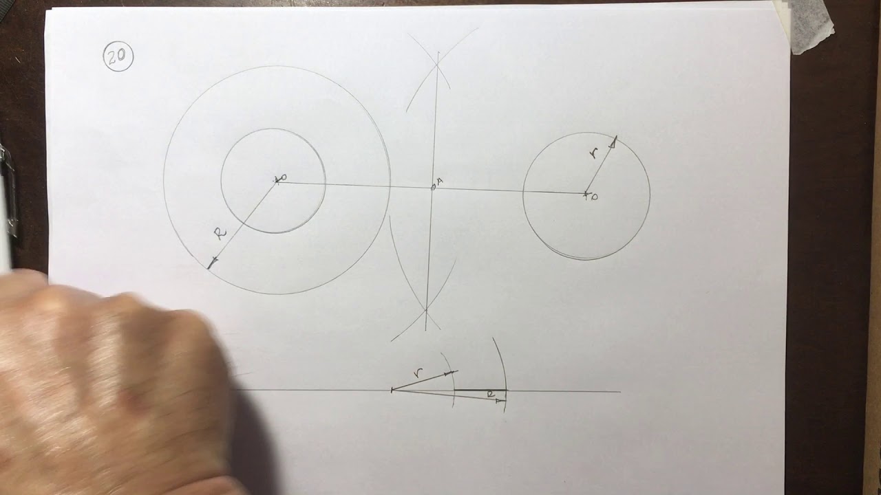 20 - Traçar as tangentes comuns, exteriores, a duas circunferências.