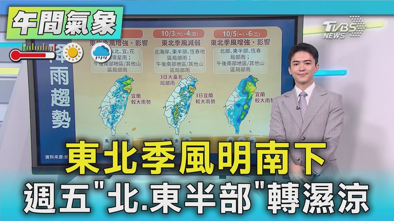 天氣/東北季風明南下 週五「北.東半部」轉濕涼|氣象主播 吳軒彤|午間氣象|TVBS新聞20260930 @TVBSNEWS01 │ TVBS新聞網