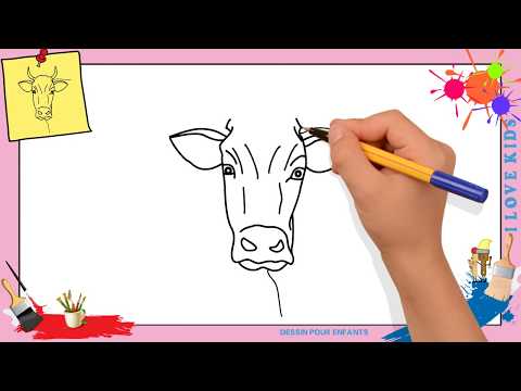 Dessin vache (visage) FACILE - Comment dessiner une vache FACILEMENT etape par etape