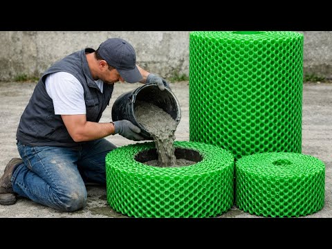 Amazing idea: Pouring cement into plastic mesh // How to make unique and creative cement flower pots
