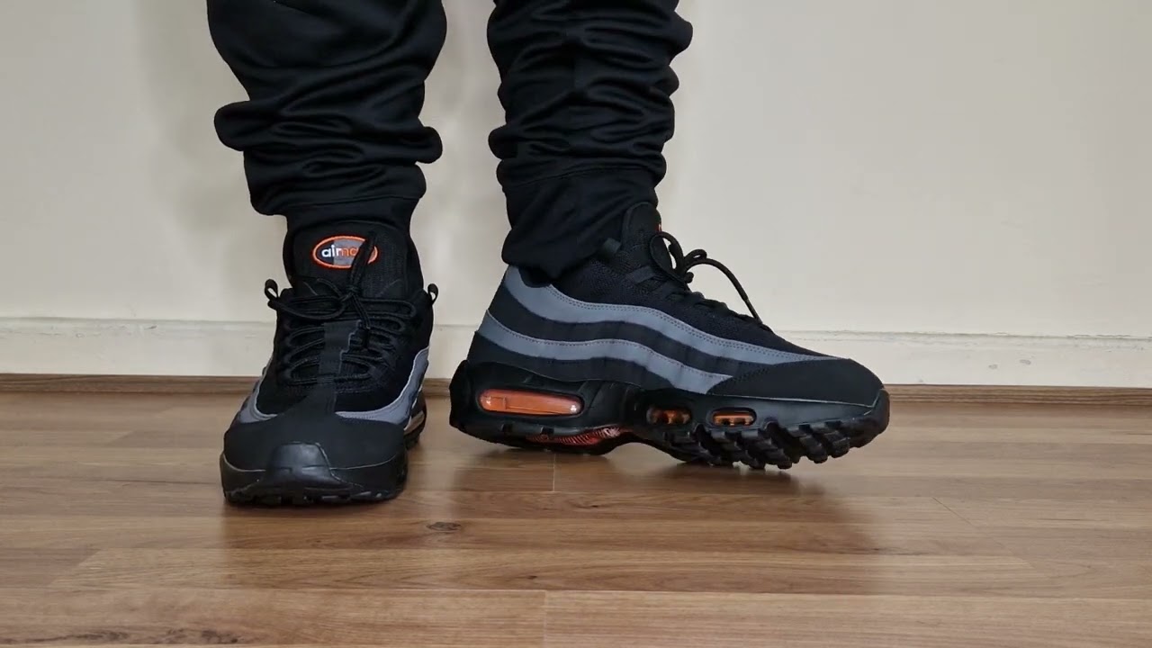 Watch video NIKE AIR MAX 95 BLACK SAFETY ORANGE ON FOOT Now NIKE AIR MAX 95 BLACK SAFETY ORANGE ON FOOT