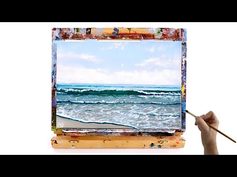 How to paint waves for beginners with acrylics - Waves acrylic painting tutorial easy