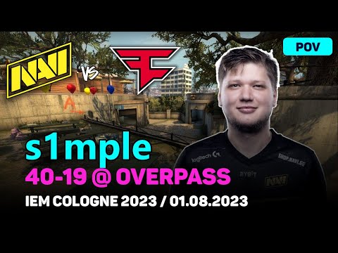 CSGO POV NAVI s1mple (40/19) vs FaZe (overpass) @ IEM Cologne 2023 / Aug 1, 2023