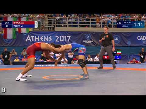 1/2 FS - 76 kg: A. BROOKS (USA) df. M. ZAREE (IRI) by VSU1, 12-1