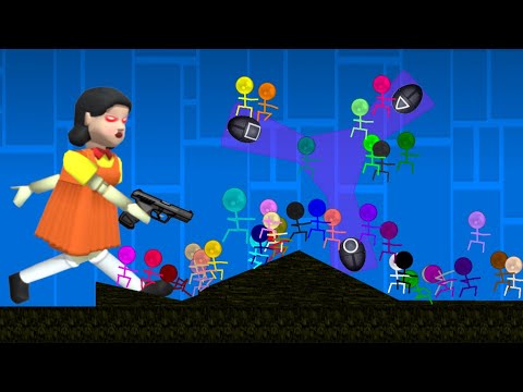 If You See Scary Squid Game Killer Doll In Algodoo Stickman ,RUN !! marble race Squid Game Survival