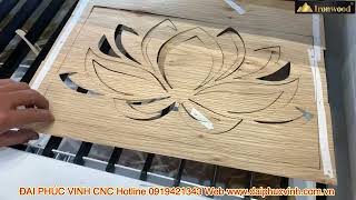 Máy cắt Laser co2 cnc ironwood cắt veneer ghép trang trí ( bông sen )