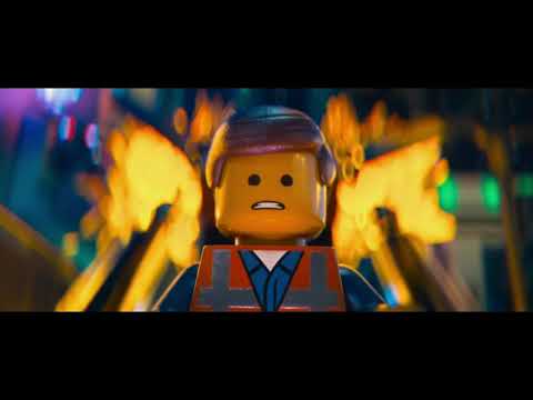 The LEGO Movie main trailer frame: Emmet falls through a collapsing construction site as the score surges