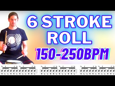 6 SIX STROKE ROLL drum fill EXERCISE 150-250bpm [play along workout rudiment practice pad routine]